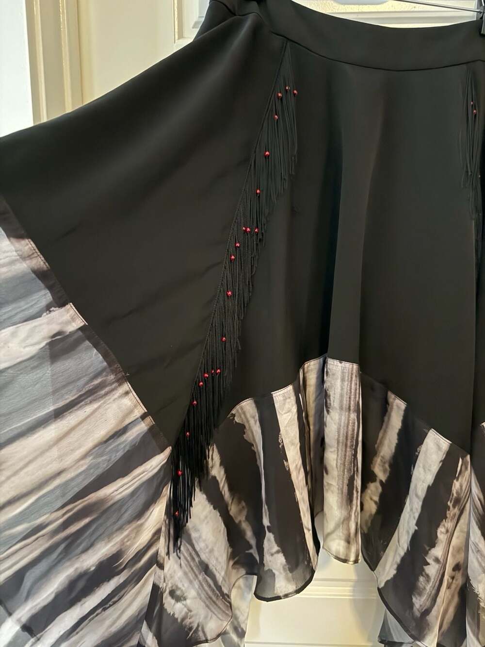 Aporia.AS Black Asymmetric Handkerchief Hem Skirt Tie Dye Fringe Tassel M - Picture 4 of 7